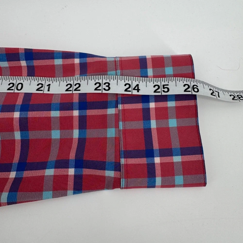 Mizzen + Main Button Down Mens XL Red Plaid Trim Fit Performance Stretch Shirt